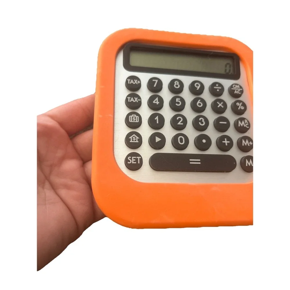 Levenger Look A Like Orange Rubber Desk Calculator Tax Function & Currency Con.